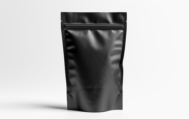 An image of an empty black packaging bag poised for branding