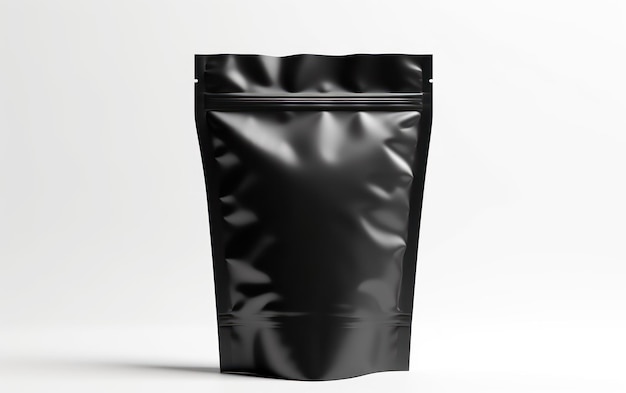 An image of an empty black packaging bag poised for branding