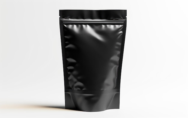 An image of an empty black packaging bag poised for branding