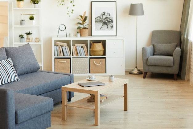 Image of empty domestic living room with modern furniture