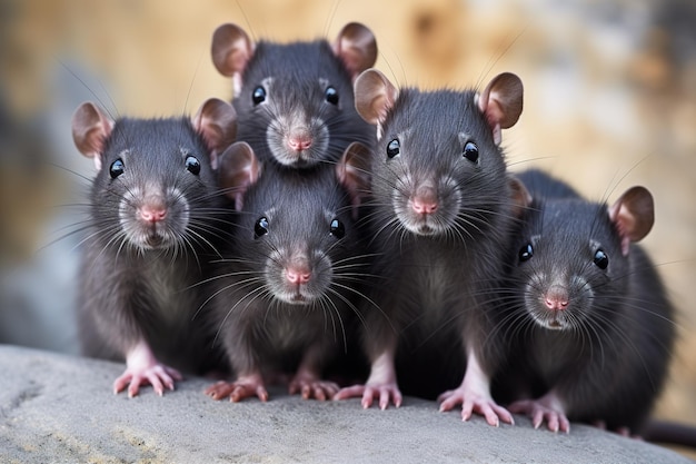 Image of family group of rats on white background Wildlife Animals Illustration Generative AI