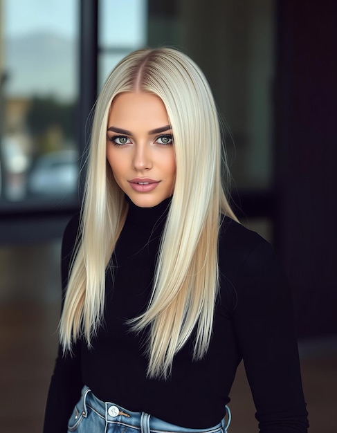 Photo image fashionable woman with platinum blonde hair