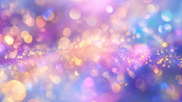 The image features an abstract softfocus bokeh background with a vibrant mix of blues and pinks