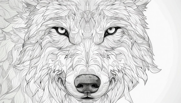 Photo the image features a black and white illustration of a wolfs head set against a white backdrop