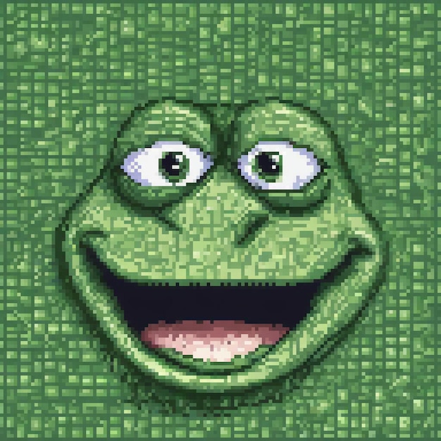 The image features a green frog with a big smile set against a green background with a textured app