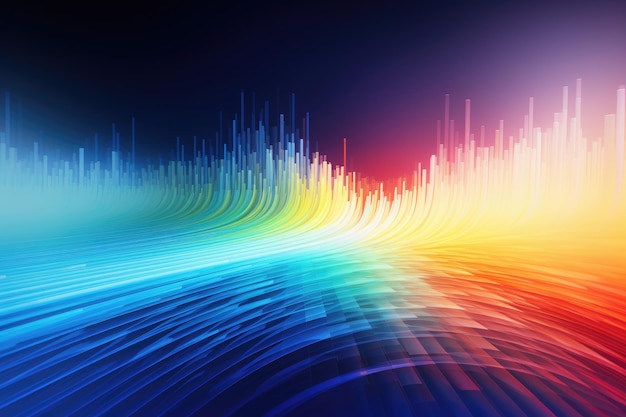 An image featuring a striking display of various colored lines set against a vibrant and bright background Rainbowcolored data torrent with dynamic motion blur AI Generated