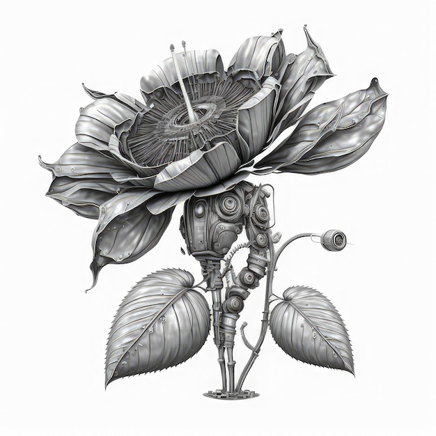 An image of a flower with a robot on it