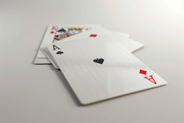 Image of four playing cards arranged on a table suitable for use in illustrations or designs related to games or leisure activities