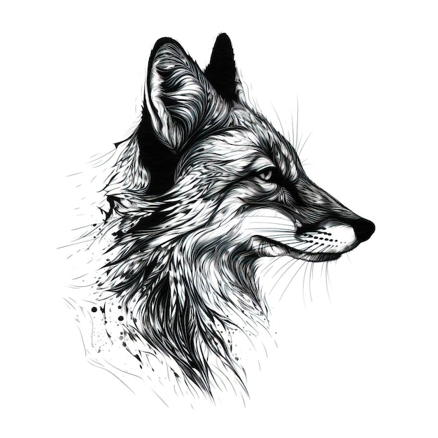 Image of a fox drawing using a brush and black ink on white background Wildlife Animals Illustration generative AI