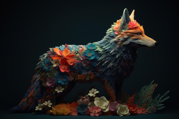 Image of a fox surrounded by colorful tropical flowers Wildlife Animals Illustration Generative AI