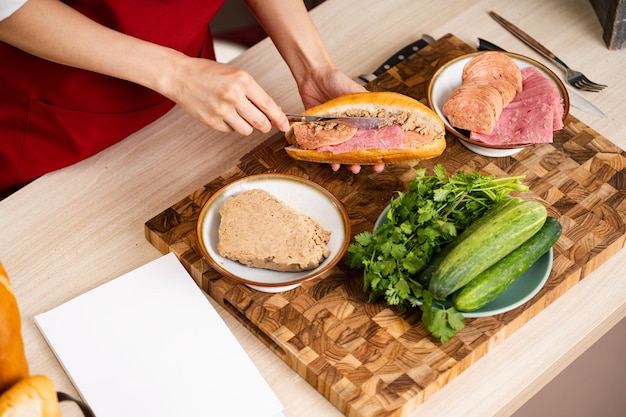 Photo image of fresh fruits and vegetables on the kitchen table