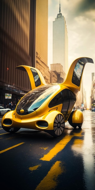 An image of futuristic car on city street Generative AI