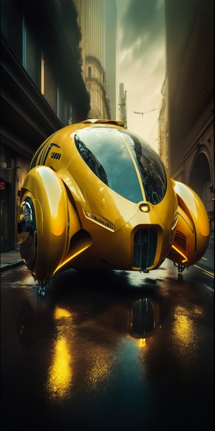 An image of futuristic car in the rain Generative AI