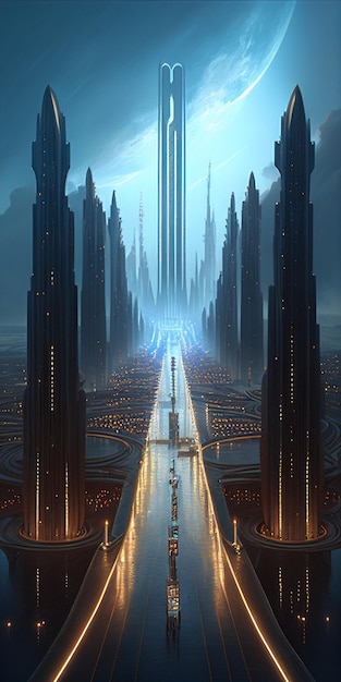 An image of a futuristic city at night generative ai