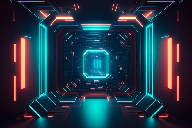 An image of futuristic tunnel with neon lights Generative AI