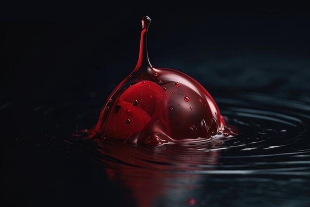 Image generated by AI Drop of red blood or wine color water splashing when falling splash from drop