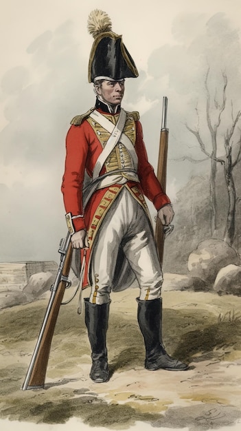 Image generated by AI Watercolor drawing of a 17th century British soldier