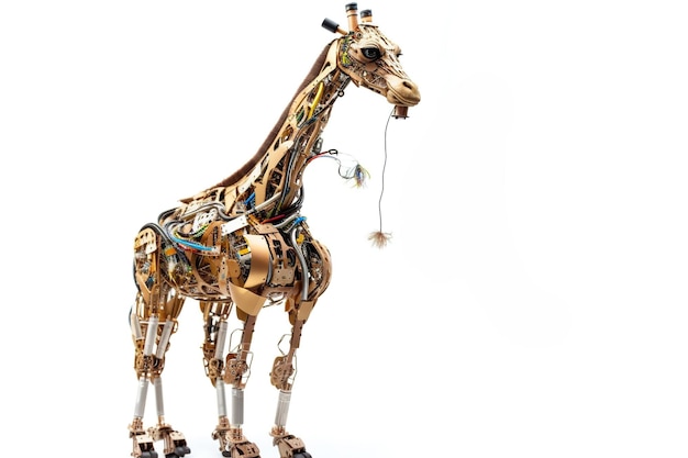 Image of a giraffe modified into a robot on a white background Wildlife Animals Illustration Generative AI