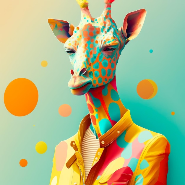 An image of giraffe with colorful polka dots Generative AI