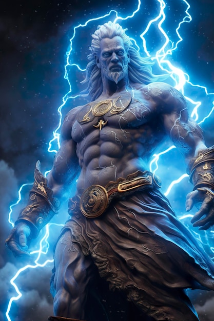 Image of a god with lightning behind him fantasy characters AI Generative