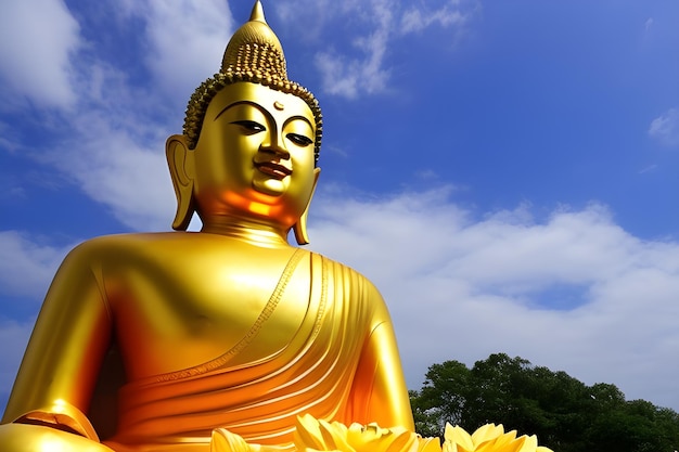 image of a golden Buddha statue against created by the artificial intelligence of the neural network