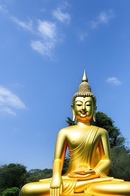 image of a golden Buddha statue against created by the artificial intelligence of the neural network