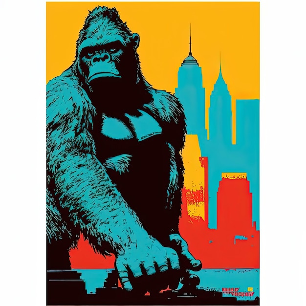 Photo an image of a gorilla on a city skyline