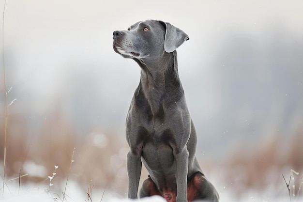 An image of a gray dog sitting on a white background