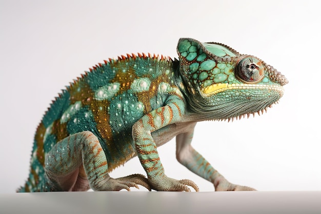 Image of green chameleons on white background Reptile Wildlife Animals Illustration Generative AI