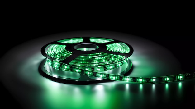 Image of a green LED strip in a dark room