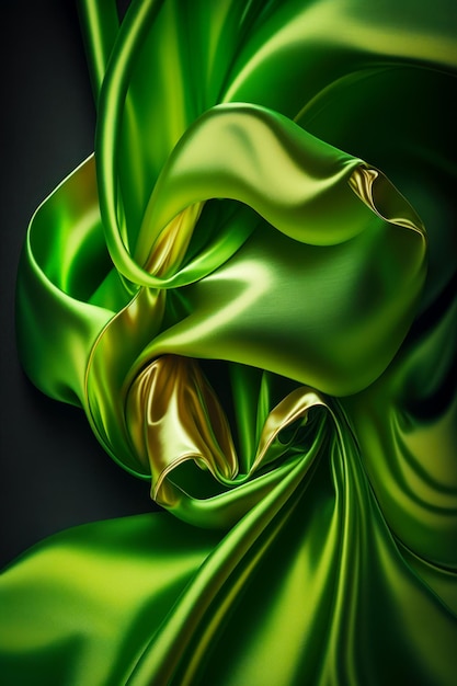 Image of green satin fabric with black back ground and black back ground Generative AI