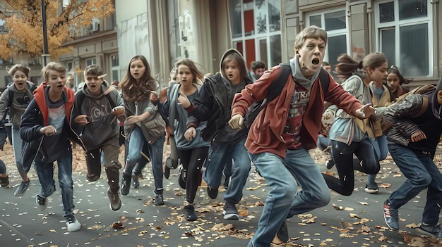 An image of a group of kids running down a street