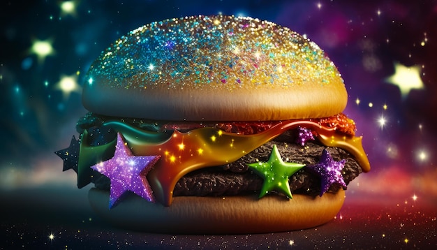 An image of hamburger with stars on it Generative AI