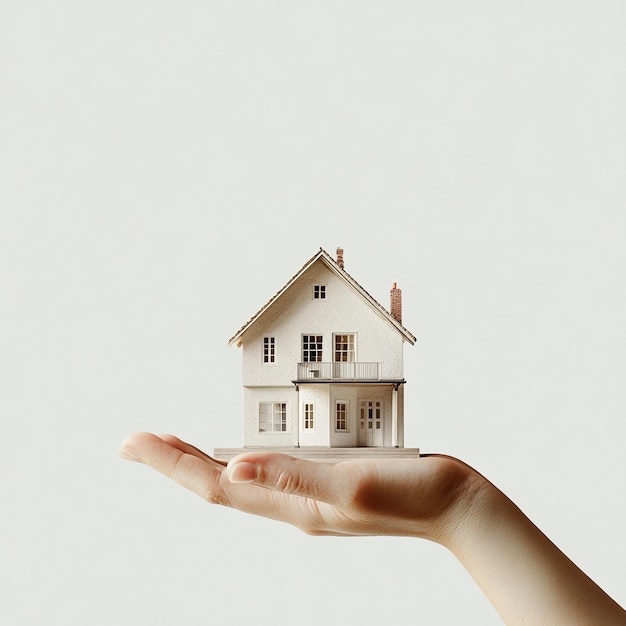 Photo image of a hand holding a house extremely white background