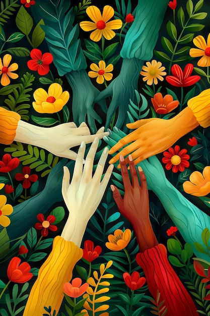 Image of hands forming a circle reaching racial divides in solidarity on Juneteenth