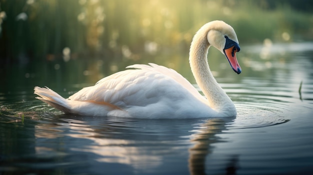 An image highly detailed and realistic portrait of a graceful and elegant swan gliding on a tranquil lake