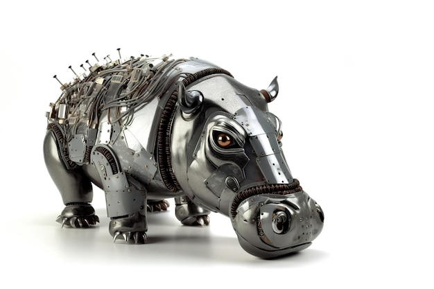 Image of a hippopotamus modified into a robot on a white background Wildlife Animals Illustration Generative AI