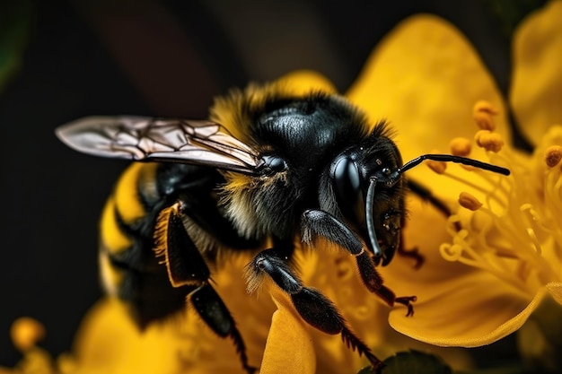 Image of honey bee sucking nectar on a yellow flower on natural background Insect Generative ai