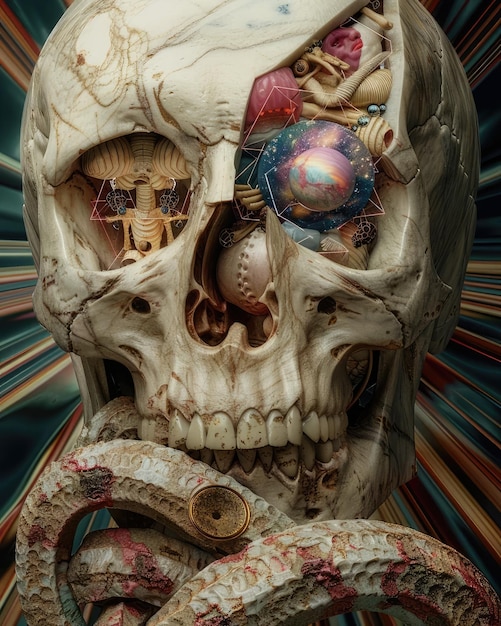 An image of a human skull with a variety of parts