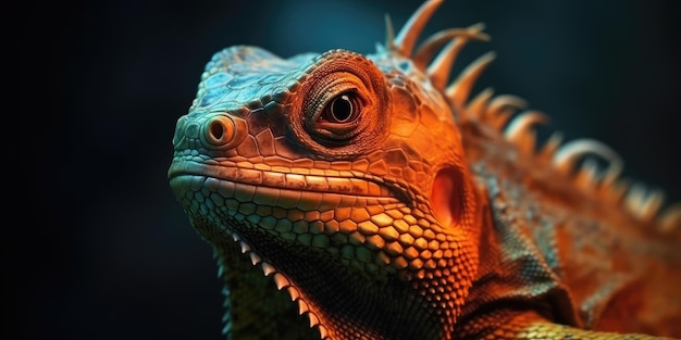 Image of an iguana or lizard in closeup Macro photography Generative AI