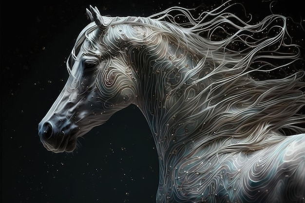 An image of an imaginary white horse's head on black background Wildlife Animals Illustration Generative AI