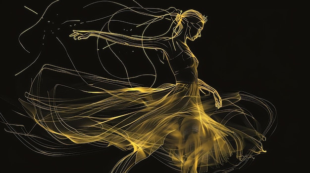 The image is a beautiful golden figure of a woman dancing The woman is wearing a long flowing dress and her hair is up in a bun