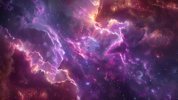 The image is a beautiful space nebula It has a lot of bright colors such as purple pink and blue