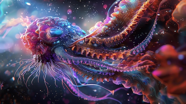 The image is a beautiful and unique depiction of an octopus The colors are vibrant and the details are amazing