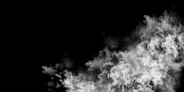 The image is a black and white representation of a billowing cloud of smoke on a black background