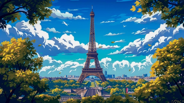 The image is of a city with the Eiffel Tower in the background