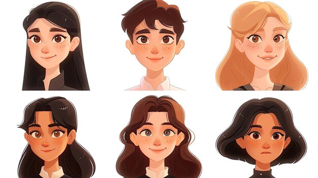 Photo the image is a series of six cartoon faces each with a different hairstyle