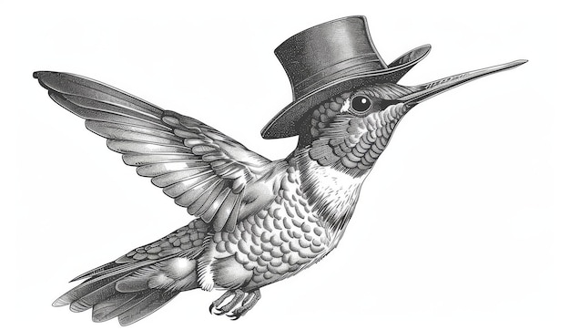 The image is a vintage engraving of an isolated hummingbird with glasses dressed in a fashion illustration sketch wearing a costume Birds on the background of a tropical silhouette sunglasses