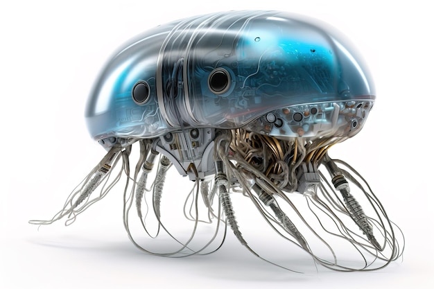 Image of a jellyfish modified into a robot on a white background underwater animals illustration generative AI