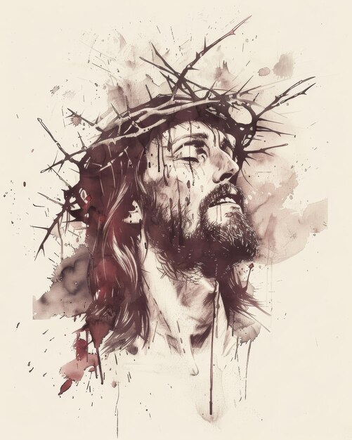 Photo image of jesus christ wearing a crown of thorns digital illustration